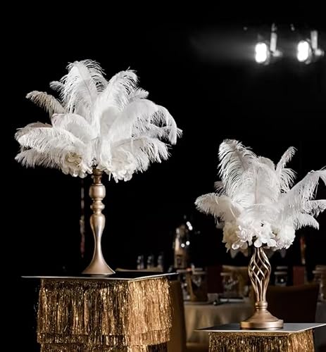 LONDGEN 10 plumas de avestruz de 12-14 pulgadas (11.8-13.8 in) para fiesta, boda, centro de mesa, festival, jarrones de decoración (blanco)