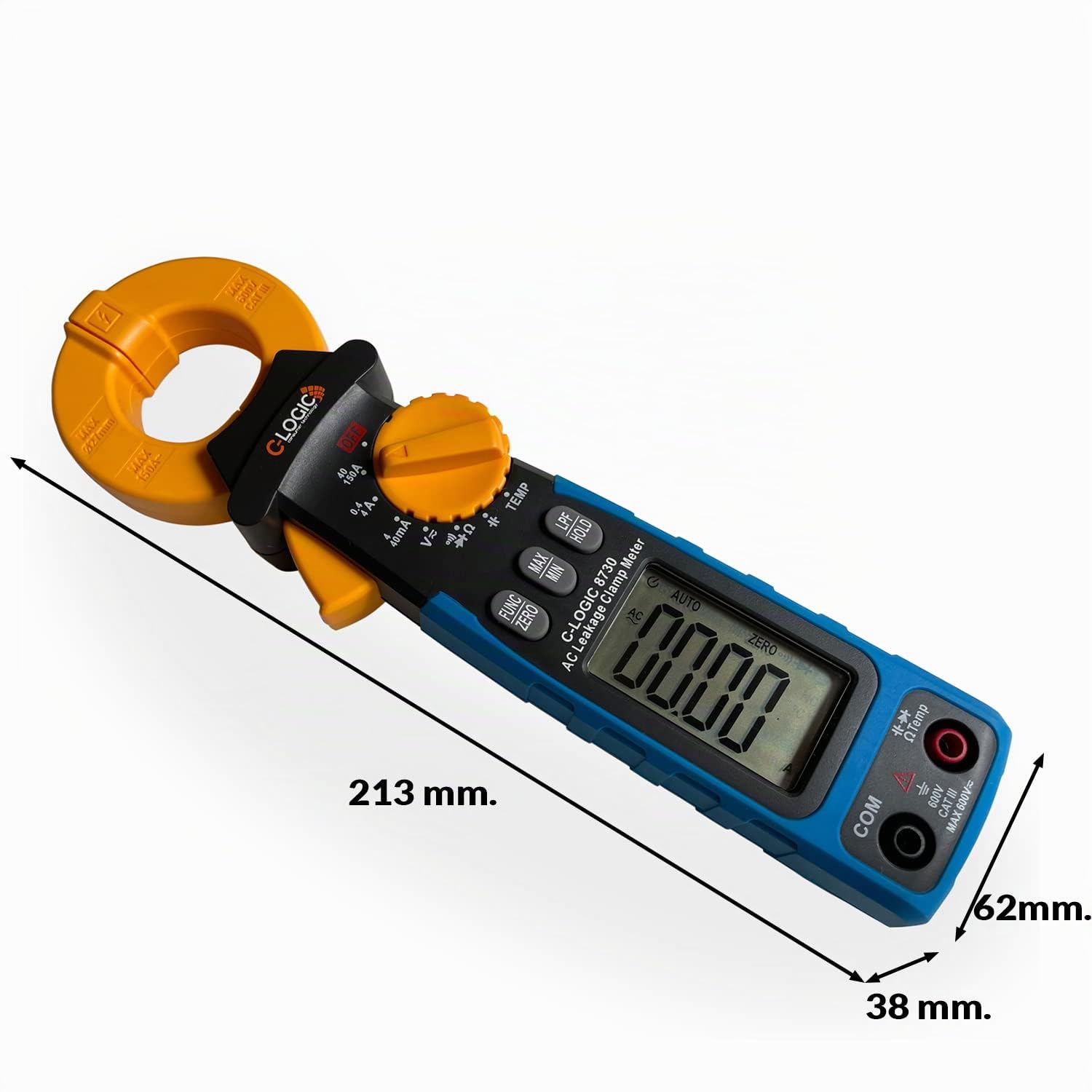 C-LOGIC 8730 Pinza di Corrente di Dispersione AC 150A TRMS e Filtro Passa Basso (LPF) Resistenza Tensione AC/DC Capacità Temperatura AUTO CAT. III 600V