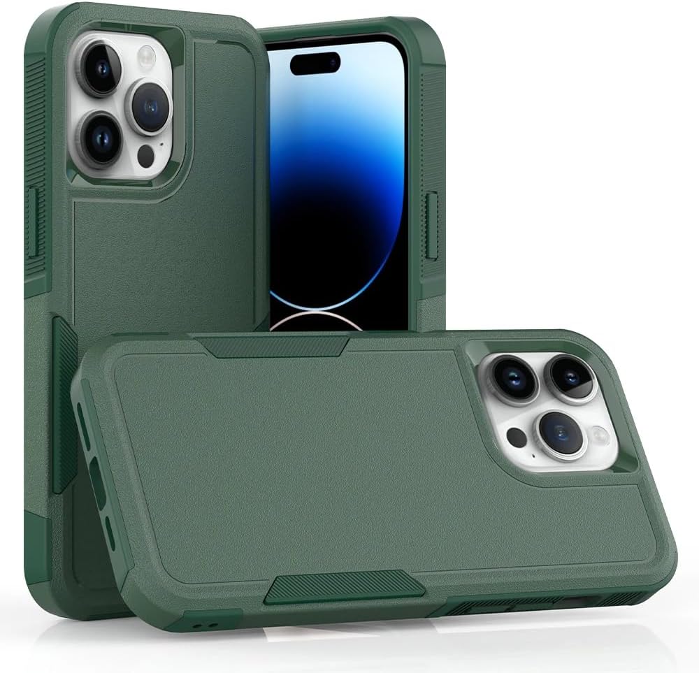 SUSPENX Commuter-Series Case for iPhone 14 Pro Max BLACK, Military Grade Drop Plus 360 Protection, Camera and Screen Extra Edge Protection (Green, iPhone 14 Pro Max)