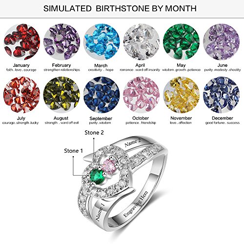 Engraved Engagement Rings for Women Personalized 2 Simulated Birthstones Promise Heart Rings for Lover2