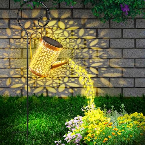 CUQOO Solar Watering Can Lights – LED Cascading Fairy Lights with 6 Copper Wire Strings - Waterproof Garden Ornament for Patio, Yard, Balcony & Pathway - Solar Powered Outdoor Decor