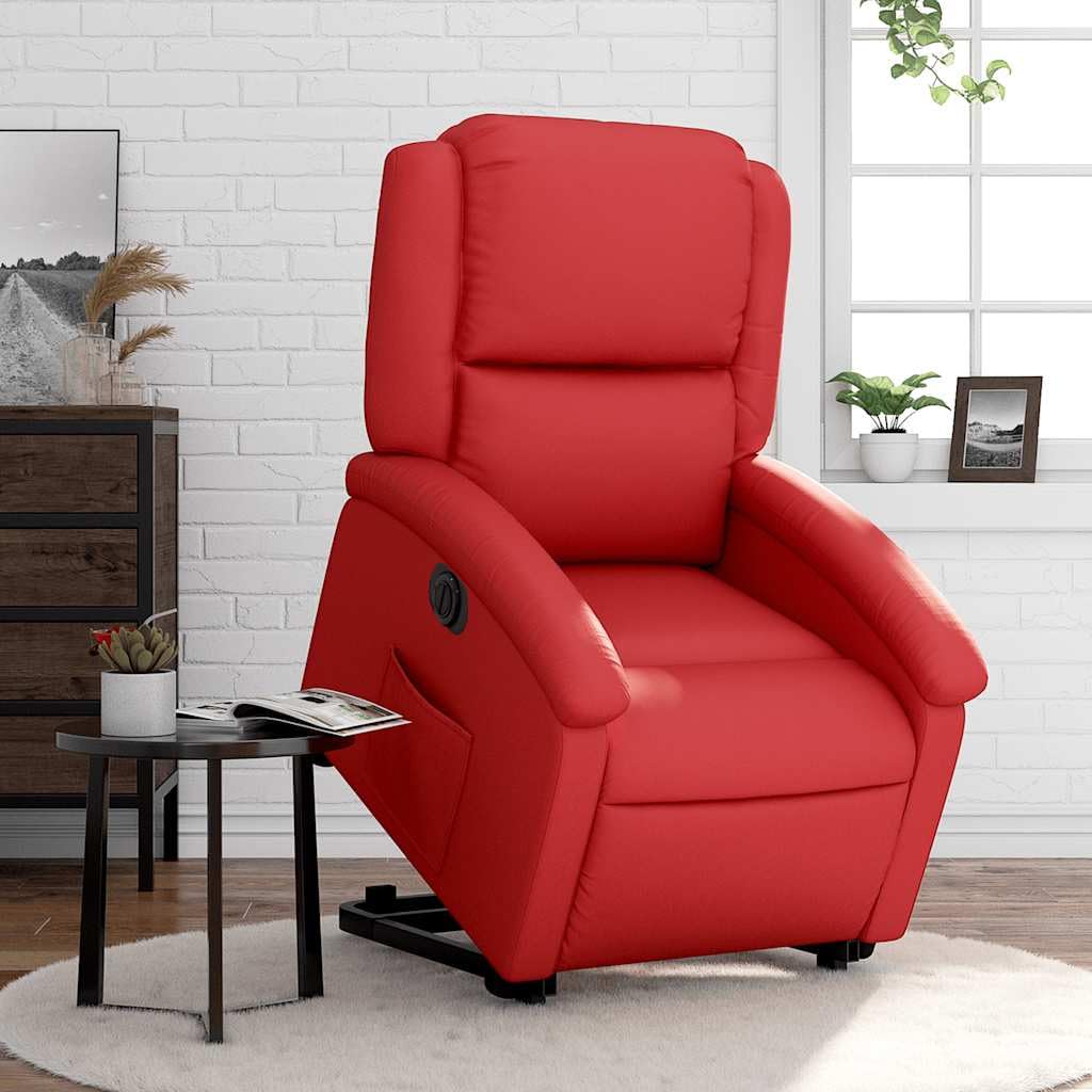 Fauteuil de relaxation électrique en cuir synthétique rouge rembourré avec dossier réglable et repose-pieds ergonomique pour salon, bureau, salon