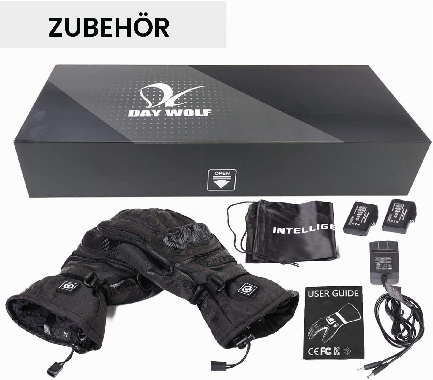 day wolf Beheizbare Motorradhandschuhe, wasserdichte und Warme Handschuhe mit CE-Zertifizierung Wiederaufladbarem Lithium Ionen Akku 7.4V 2200MAH