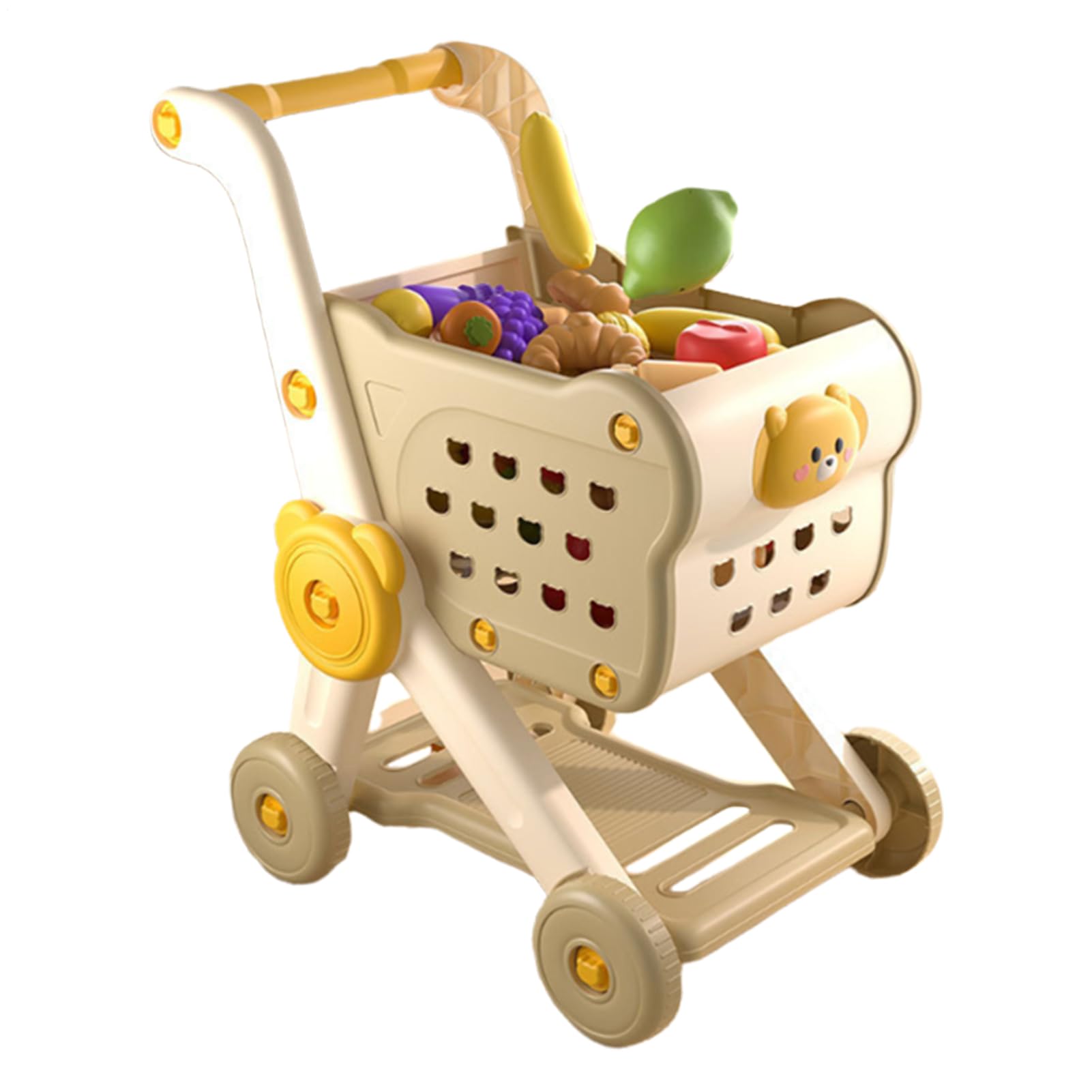 Kids Shopping Cart Playset, zabawka dla malucha Push Pretend Food, edukacyjny koszyk spożywczy, 27 x 40 x 50 cm, praktyczny, dla chłopców i dziewcząt w wieku 3 i do góry, umiejętności spacerowe