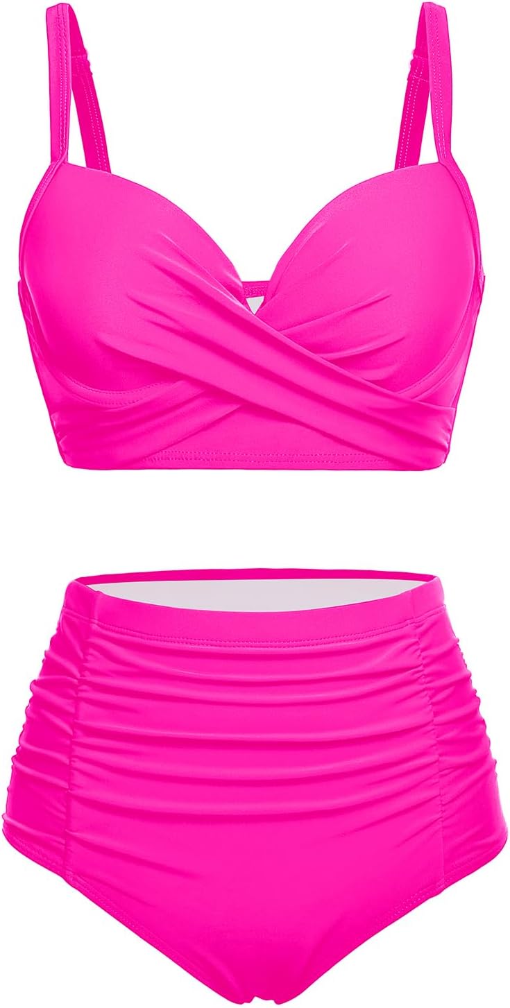 Yonique Women Underwire Bikini Set High Waisted Tummy Control Swimsuit 2 Piece Push Up Bathing Suit