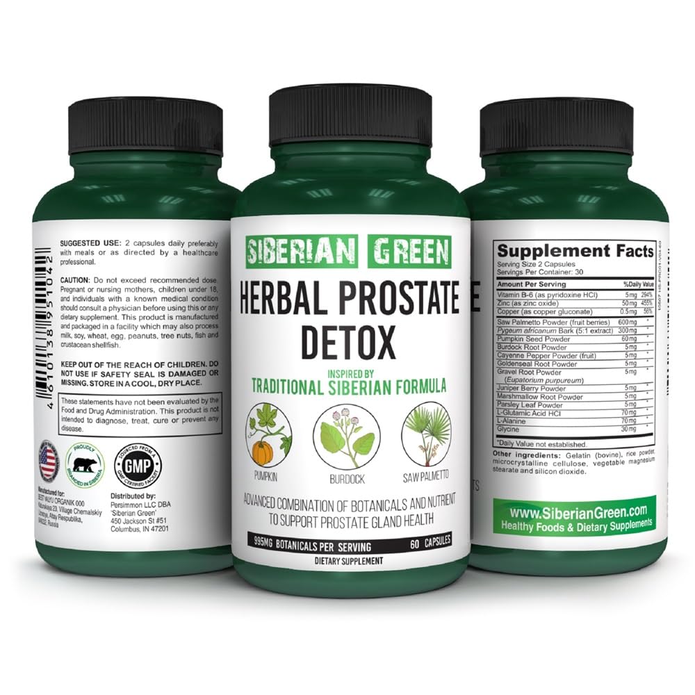 Siberian Green Herbal Prostate Detox 60 Capsules – Saw Palmetto Burdock Pumpkin Traditional Siberian Formula
