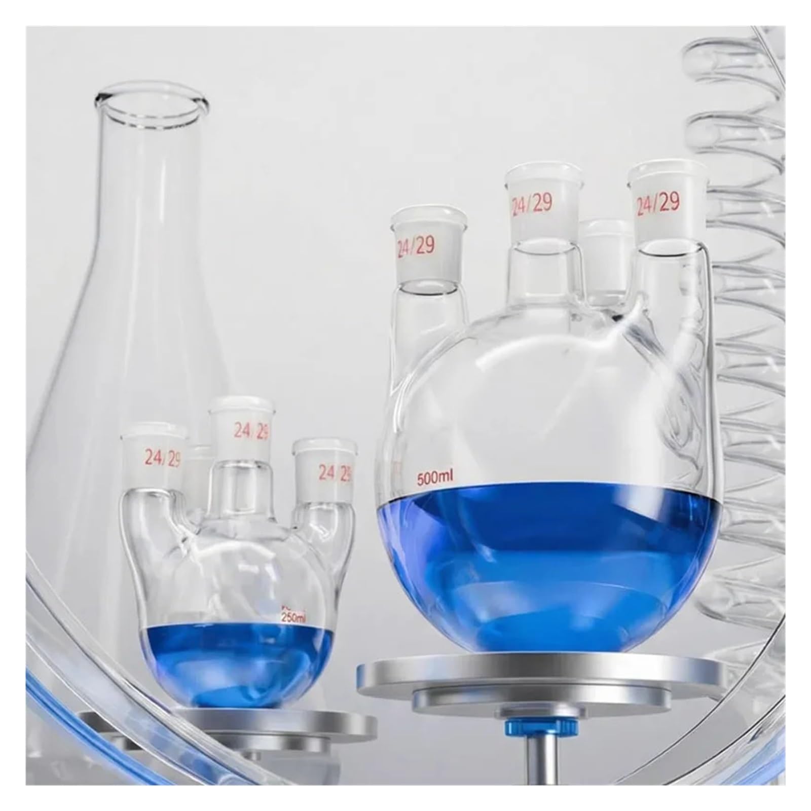 Matraz de cuatro cuellos de fondo Matraz de destilación de fondo de vidrio de borosilicato alto de boca recta(250ml 19 19 19 19)