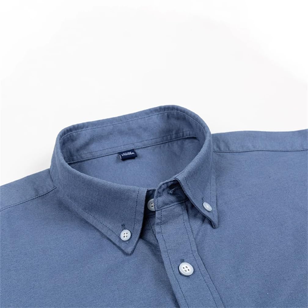 Adhdyuud Camisa de algodón Oxford a rayas para hombre, casual, de negocios, manga larga, a cuadros, ajuste regular, con bolsillo