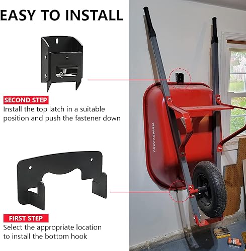 Miniatura 4 de LCGP Soporte de almacenamiento de carretilla resistente para carretilla, almacenamiento montado en la pared para ahorrar espacio eficaz, adecuado