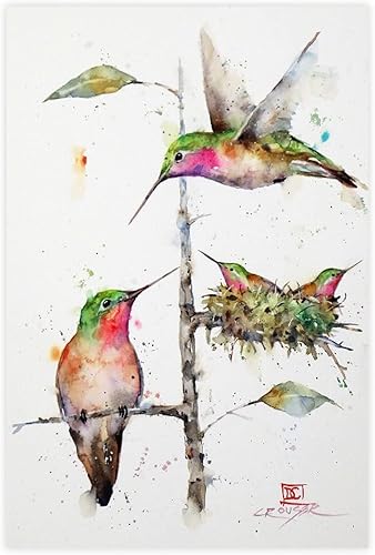 Póster artístico de Dean Crouser impresiones artísticas de 16 pinturas de acuarela de la familia de colibríes sobre lienzo, póster de arte de pared,