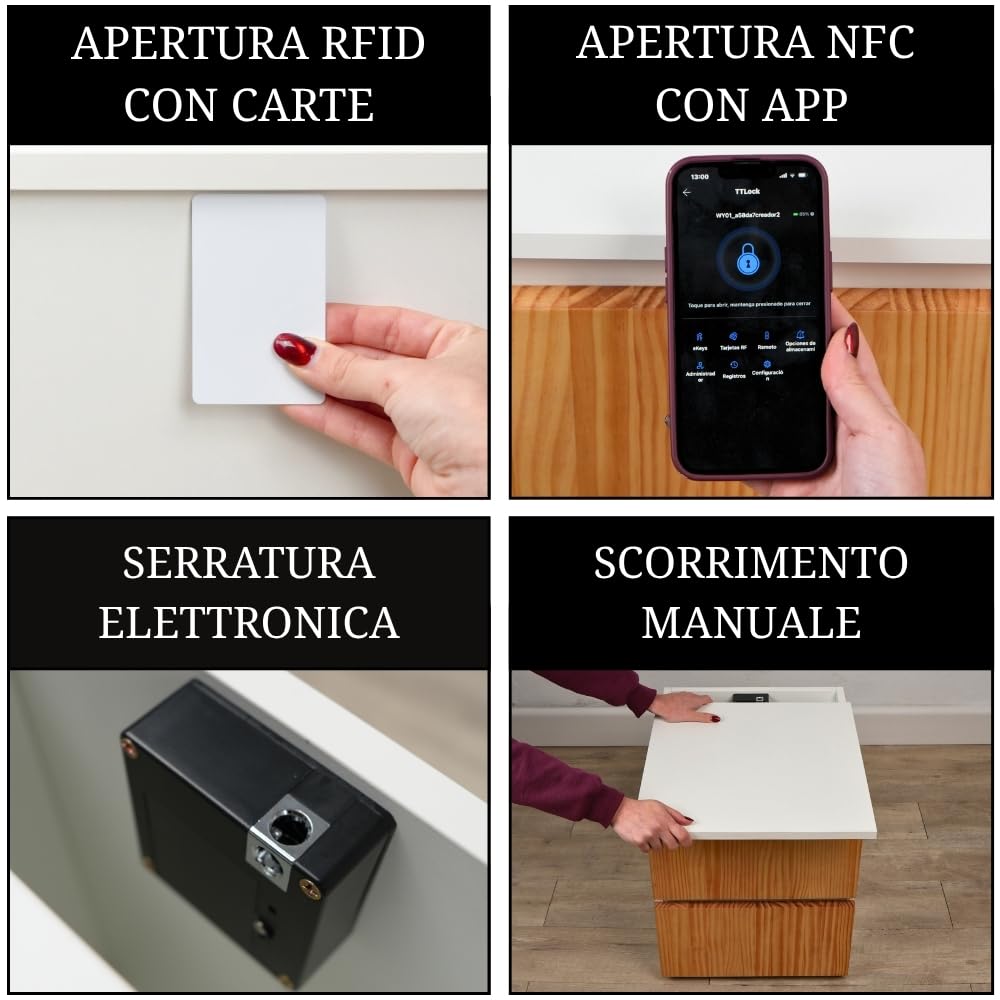 Comodino con scomparto nascosto e serratura NFC - ideale per riporre denaro in modo sicuro - una cassaforte mimetica