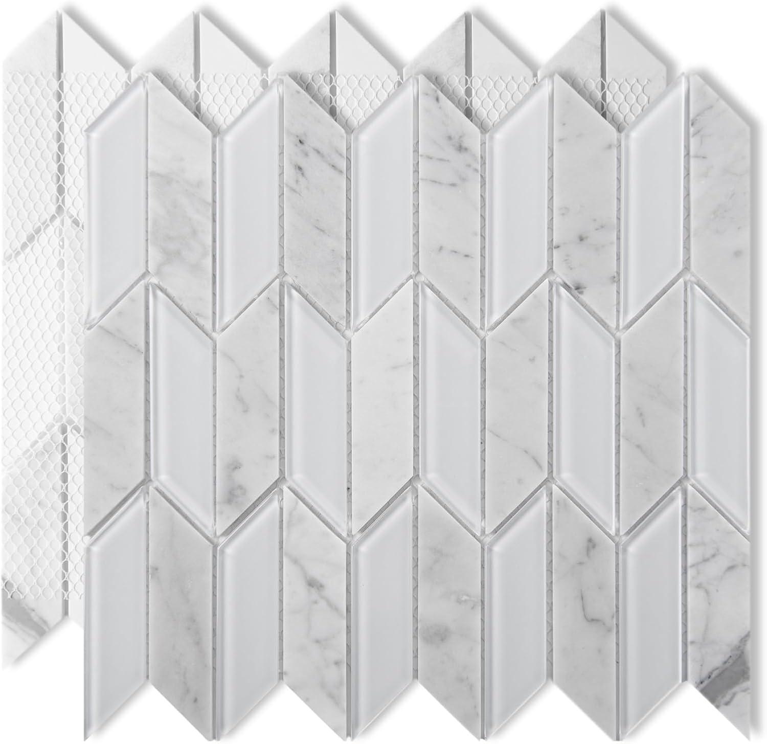 Art3d Parallelogram Design Glass Decorative Tiles, White, for Kitchen