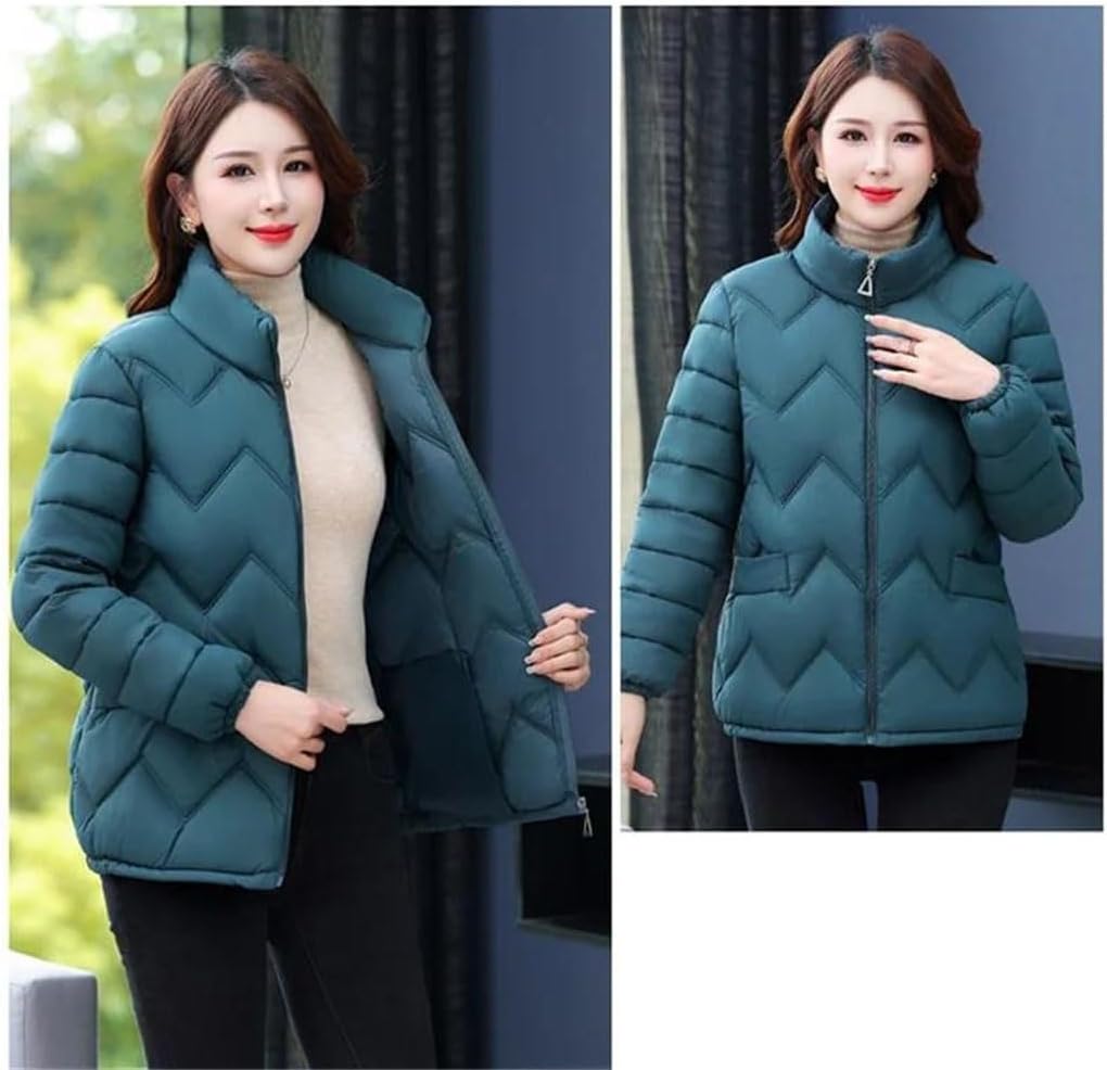 Women's Down Cotton Coat Long Sleeve Stand Collar Padded Jacket Short Winter Parkas