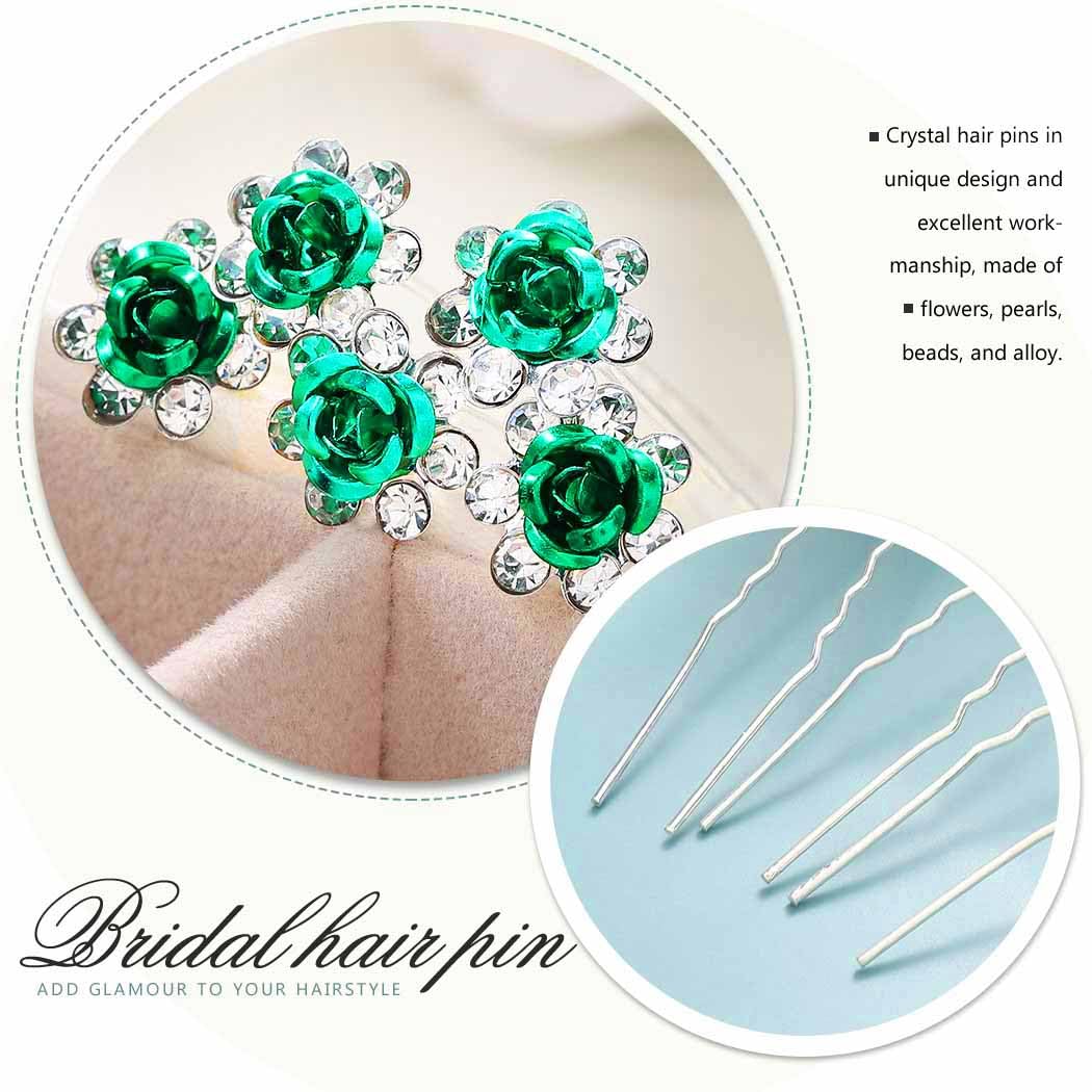 Amazon.com : BARTOSI Green Flower Wedding Hair Pins  display picture 3