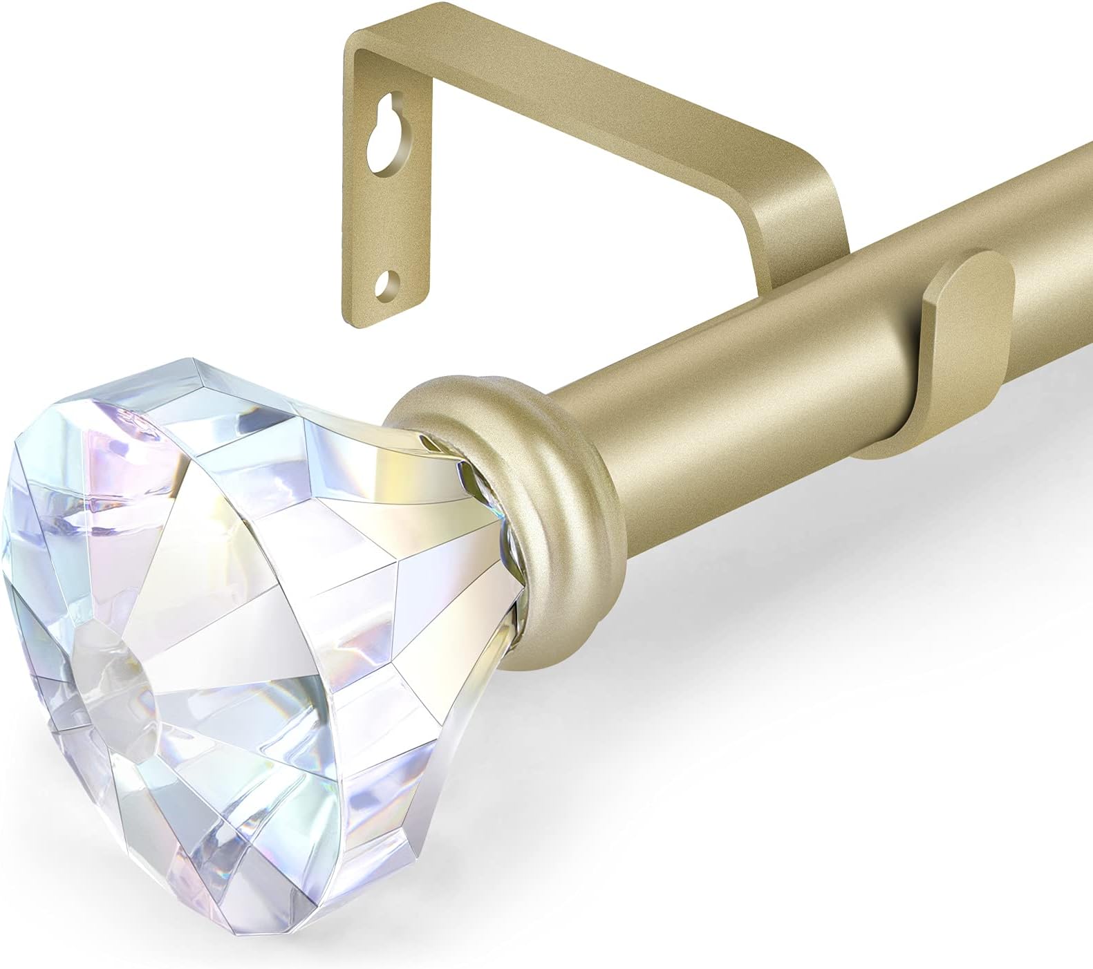 3/4 inch Single Window Curtain Rod with Diamond Acrylic Finial,36-66 inch,Champagne Gold