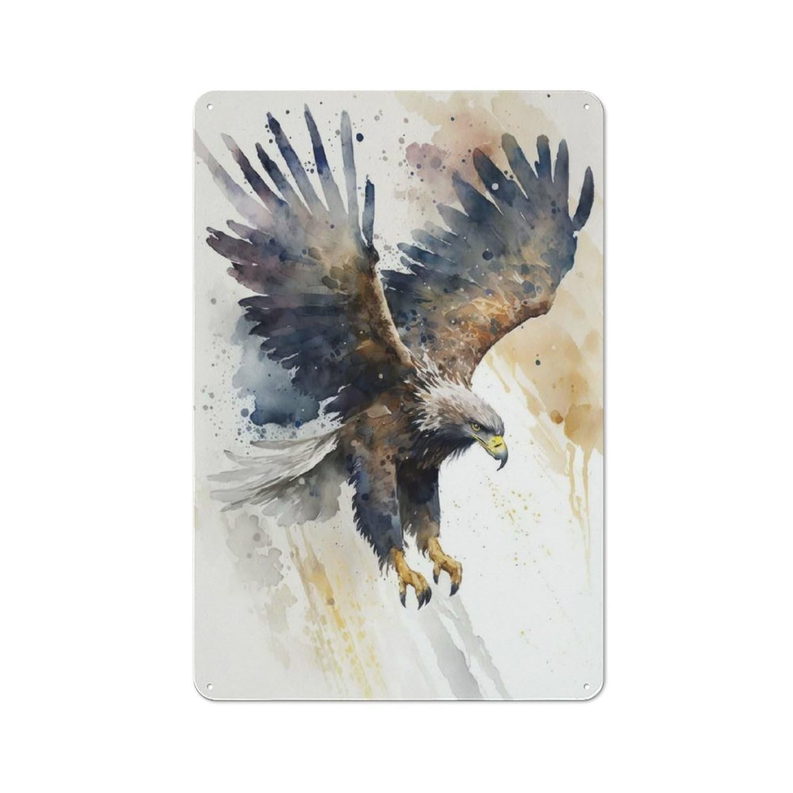 Metal Wall Sign 30x20cm Featuring Eagle Watercolor for Garage Wall, for Kitchen, Dining Room And Home Bar Wall Decor