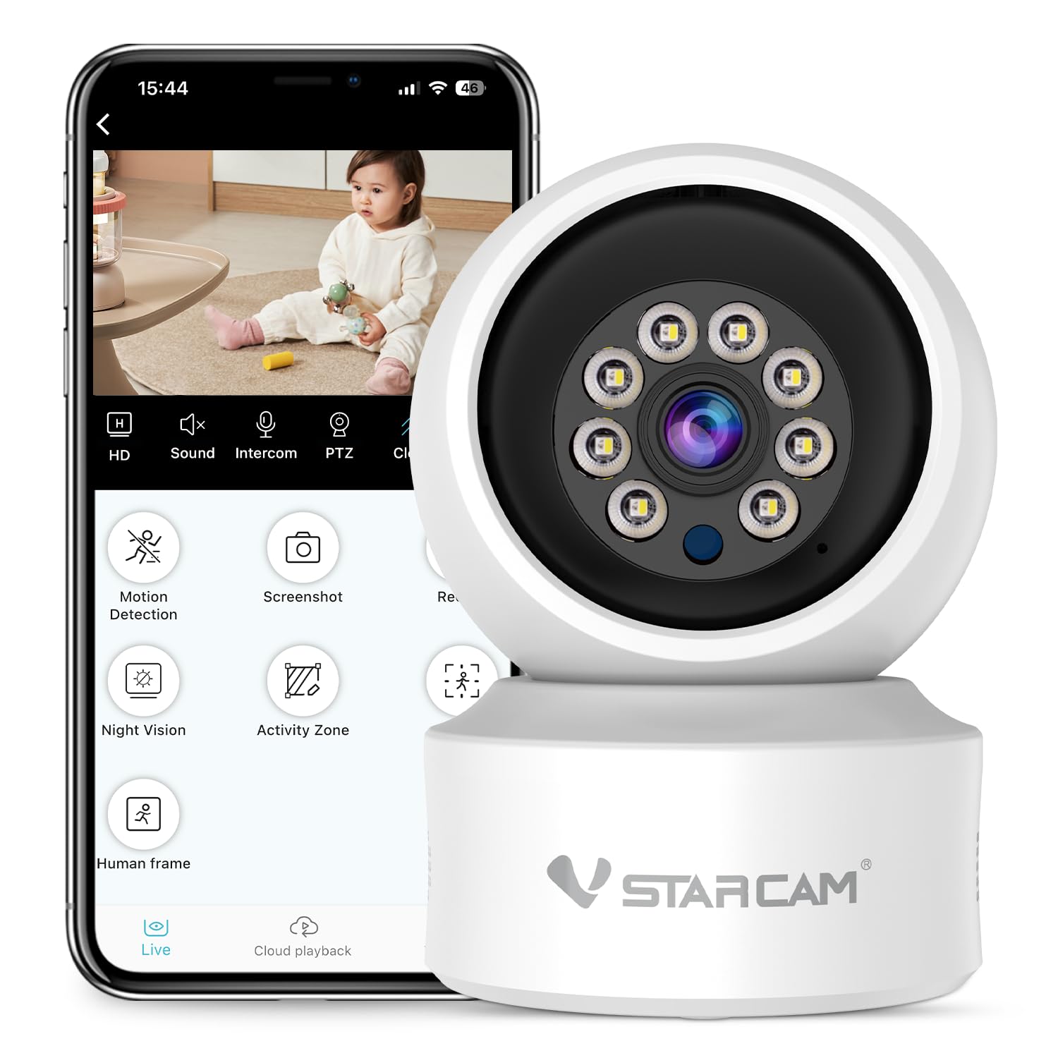 VSTARCAM WiFi Camera Indoor Wireless, 1080P with 5X Zomm, 360° Pan-Tilt, Color Night Vision, Motion Detection, Real-time Alerts, 2-Way Audio, Works with Alexa, Cloud &amp; SD Card Storage(up to 256GB)