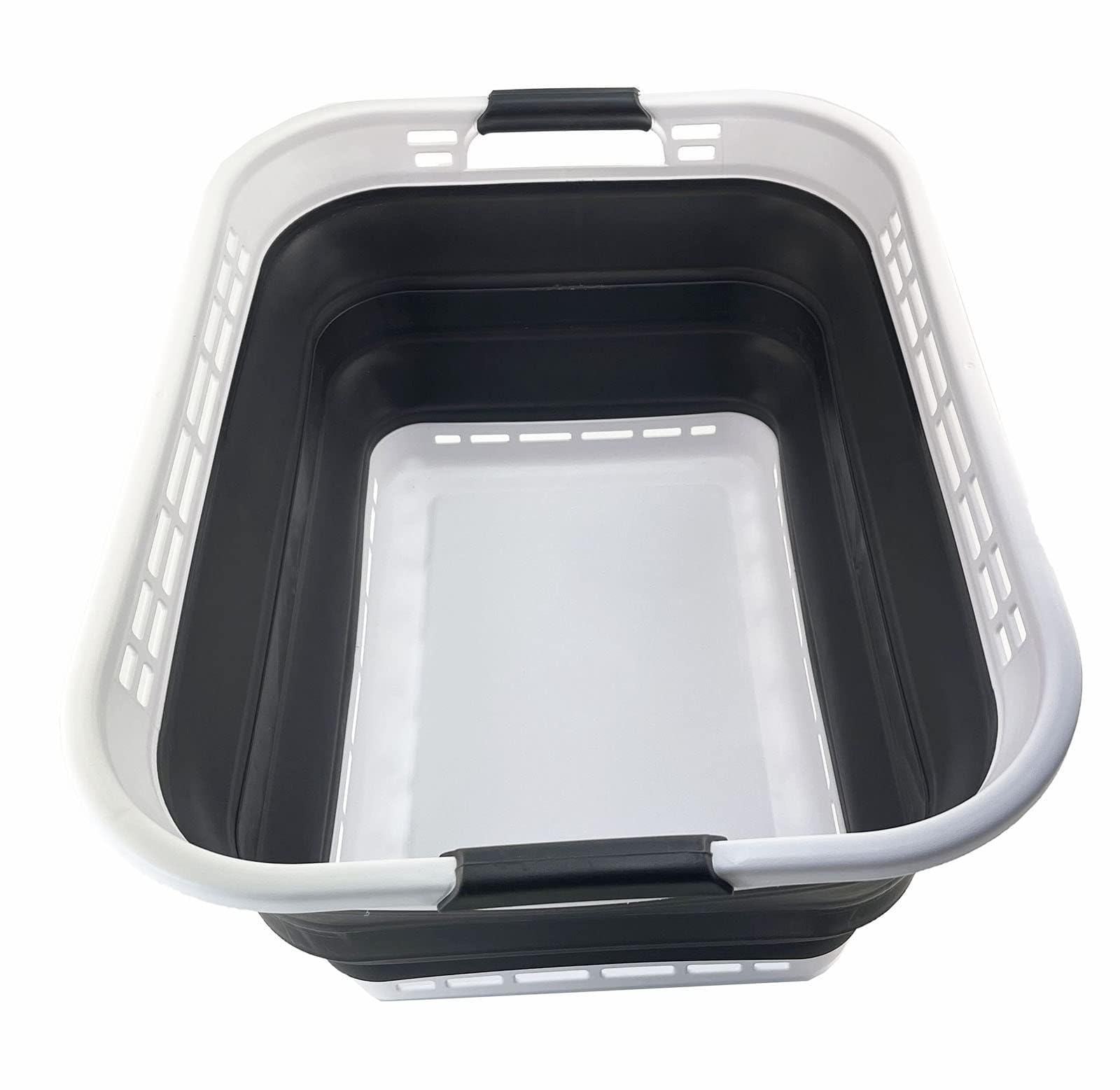 SAMMART 42L (11 Galloons) Collapsible Plastic Laundry Basket - Foldable Pop Up Storage Container/Organizer - Portable Washing Tub - Space Saving Hamper/Basket (White/Asphalt)