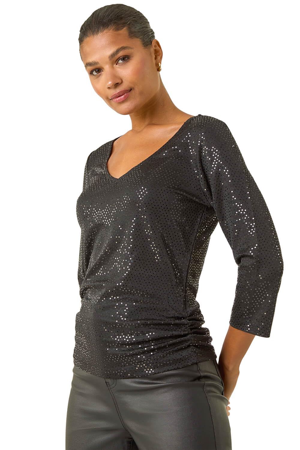 Roman Women's Sequin Wrap Top - Black - Size 20