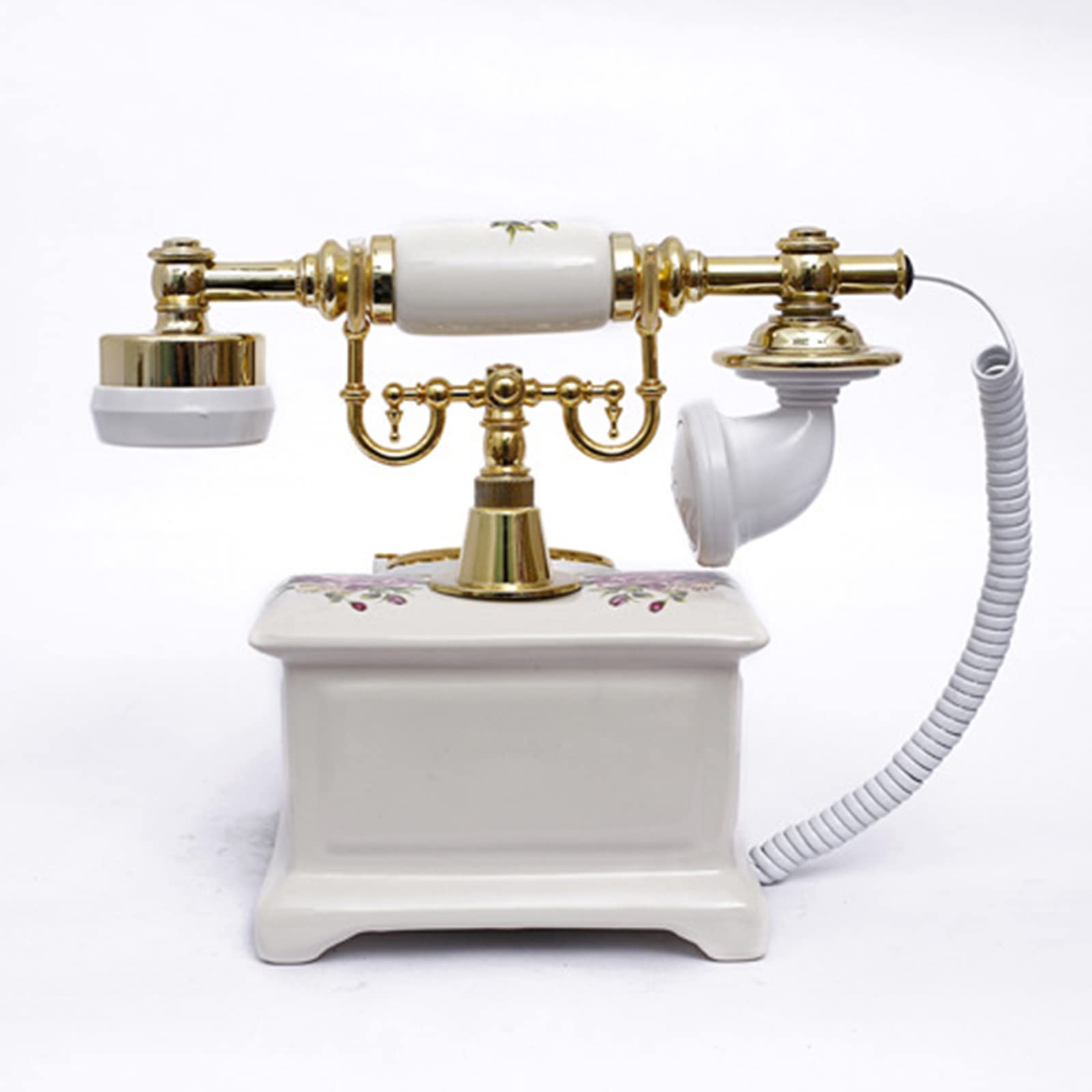 Vintage Ceramika Telefon stacjonarny. Tarcza telefon antyczny europejski styl lite drewno, duży przycisk telefon stacjonarny do domowego biura