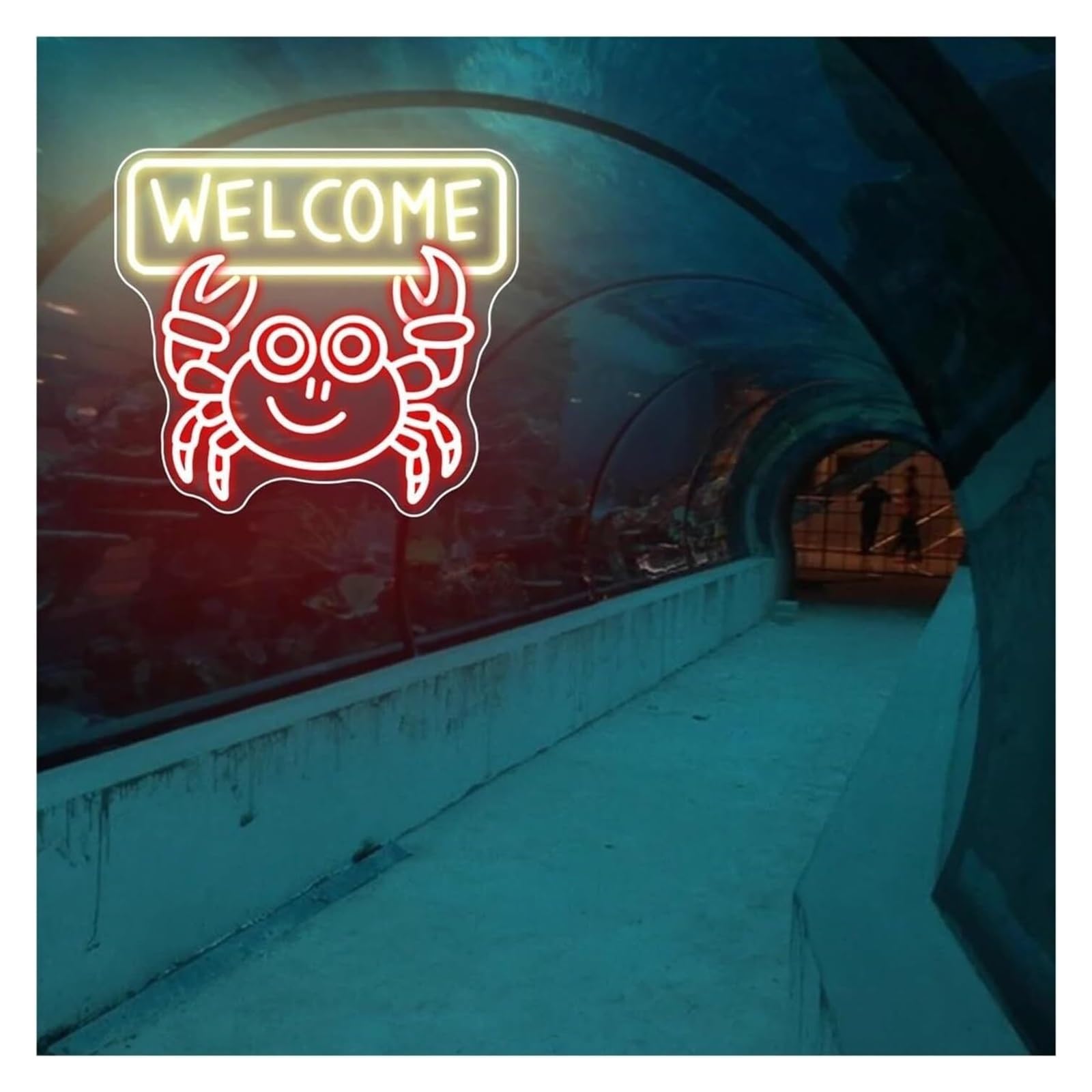 Insegna al neon a forma di granchio con scritta benvenuto per pizzeria, hamburger, decorazione da parete luminosa