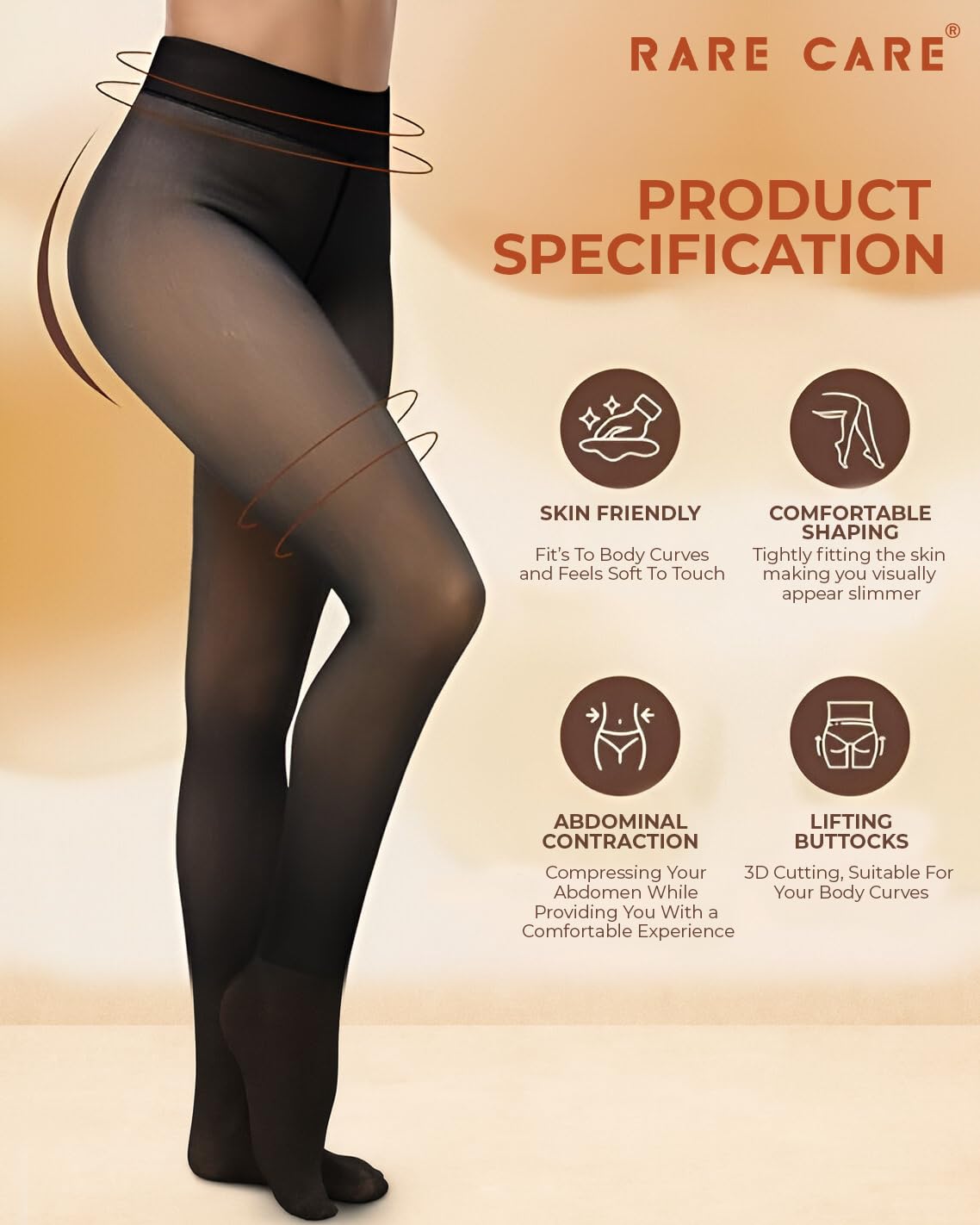 RARECARE Stockings for Girls | Winter Warm Thermal Dual Tone Fleece | Thermal Wear for Women Set | Waist Size : 26 to 34 | Stretchable | Upto 0 DEGRE Celsius | 1 Year Warranty of Fabric | Black - Image 5 thumbnail