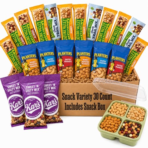 Healthy Snacks Variety Pack, 30 Count, Granola Bars, Nuts & Trail...