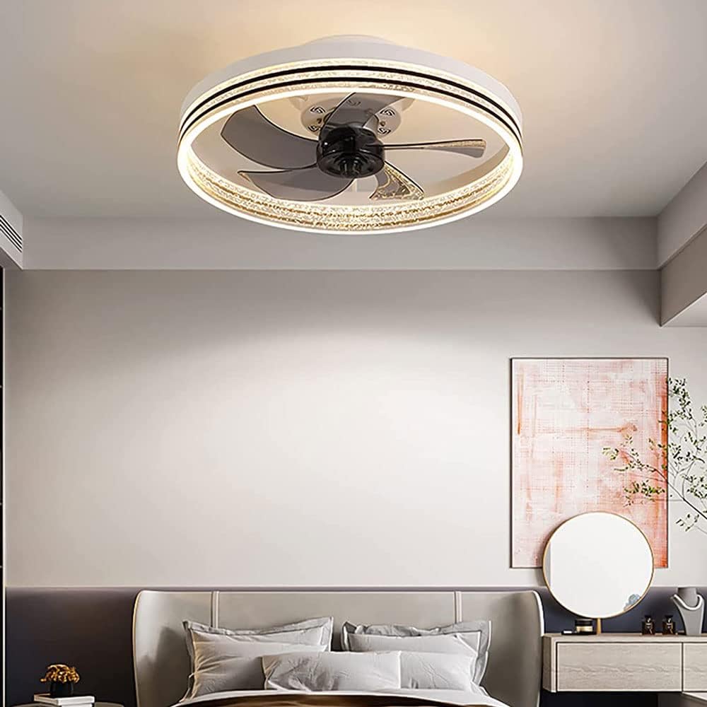 ZALORD Ventilador de Techo Moderno Redondo LED Dorado con Luces para Sala de Estar, Ventilador de Techo Empotrado de Perfil bajo Negro para Dormitorio, Estudio, Pasillo