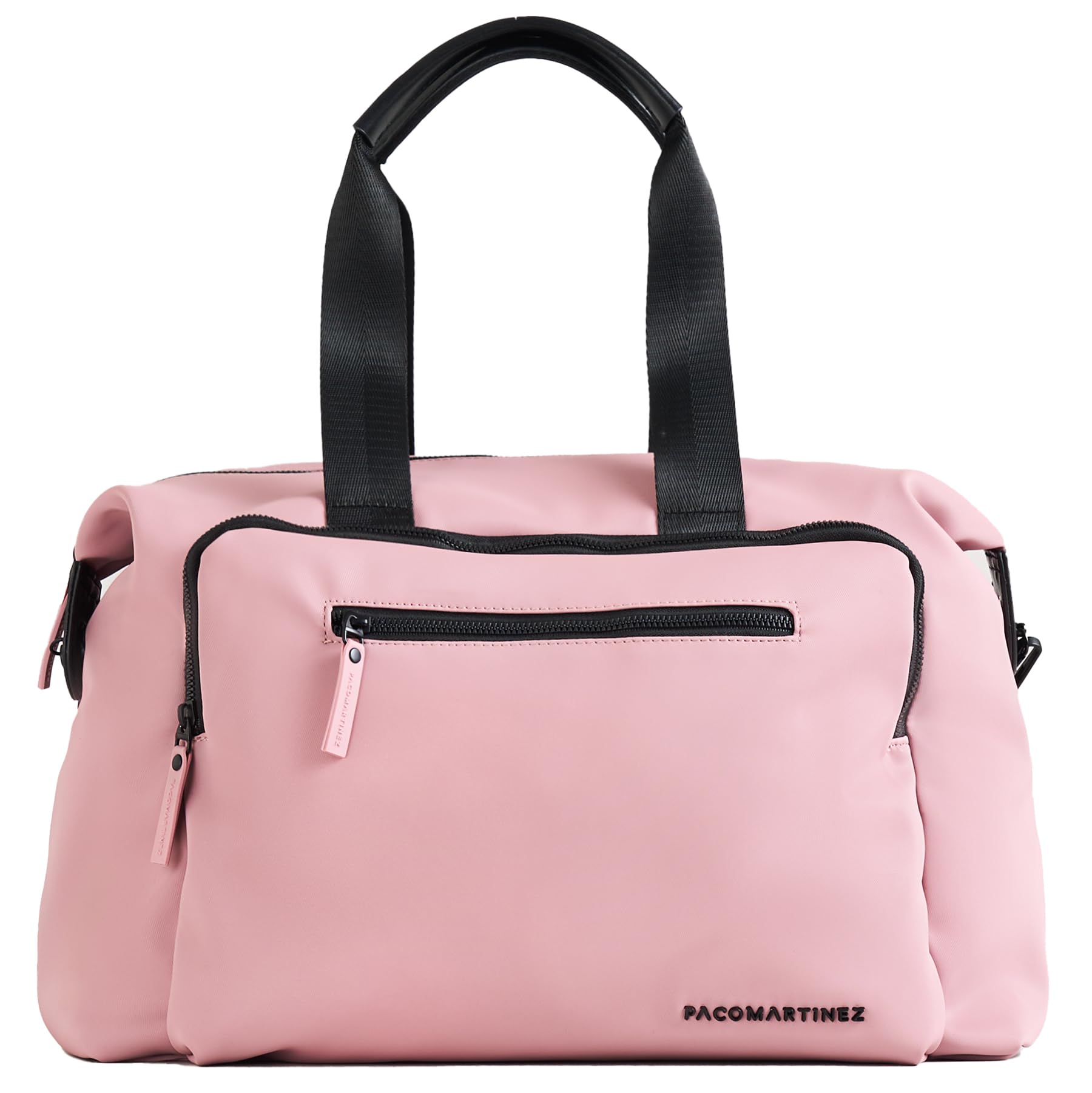 PACOMARTINEZ Bolsa de Viaje Ligera, Equipaje de Mano con Múltiples Compartimentos y Bolsillos, Correa para Fijación a Maleta Trolley, Nylon Color Rosa con Efecto Engomado