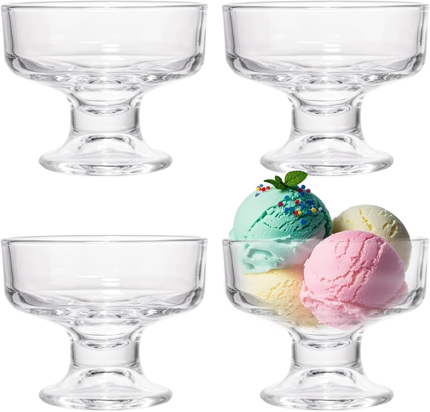 4 Pack Glass Ice Cream Cups,8 oz Dessert Bowls,Clear Glass Pudding Cups