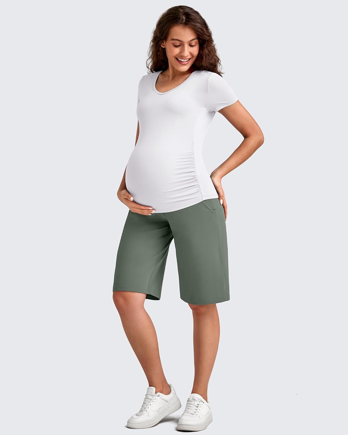 G4Free Maternity Athletic Shorts with Pockets Over The Belly Stretchy Workout Pants Pregnancy Wide Leg Bermuda Casual - Image 6