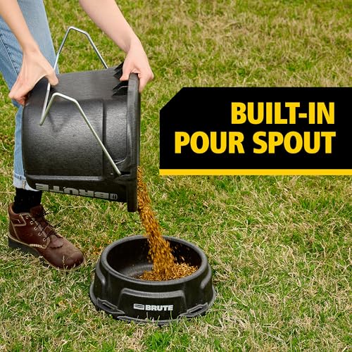 Rubbermaid Commercial Products Brute 2-Gallon 3-in-1 Flat-Back Feed Bucket with Hook-Hang-Carry Handle, RigidCell Strength, Pour Spout, USA Made for Horse & Livestock