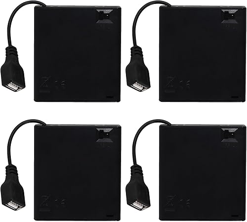 Miniatura 7 de 4 soportes de batería AA, 2 cajas de batería de 1.5 V con cable USB, interruptor de encendidoapagado para relojes de pared, radio, juguetes para