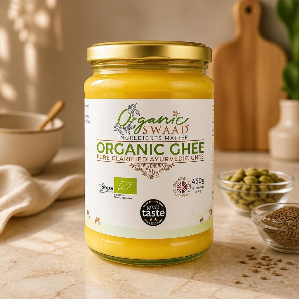 Organic Swaad 450g Organic Certified Grass Fed Cows English Ayurvedic Clarified Ghee - Great Taste 2020 Winner