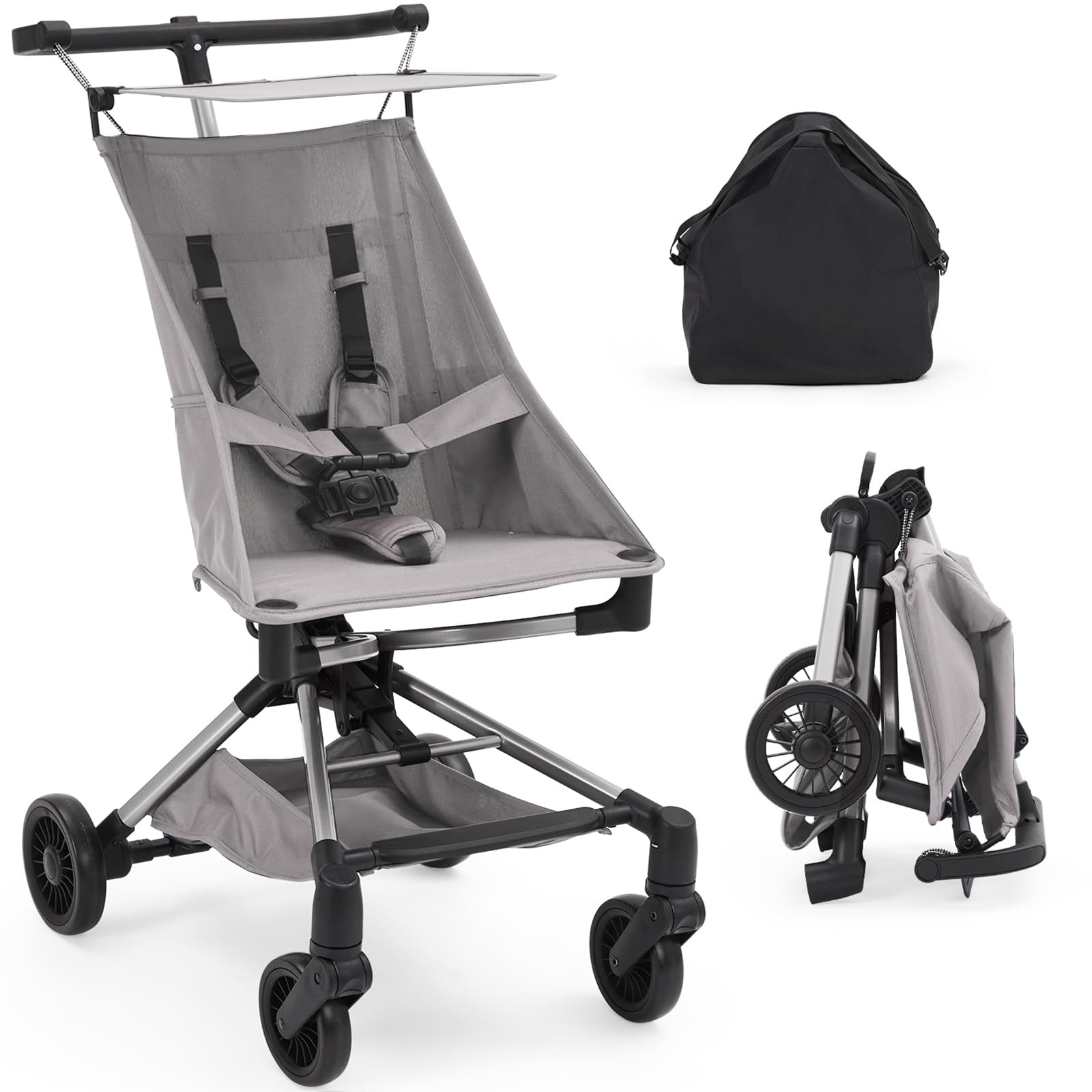 Garvee Poussette Canne Ultra Légère - Poussette Bébé Compacte <10 LBS Pour Avion Avec Sac De Transport, Pliable à Une Main, Canopée Réglable, Roues 360°, Harnais 3 Points, Poussette Voyage 6-36 Mois