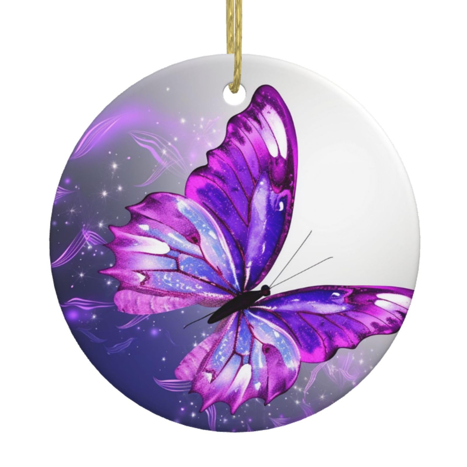 Fodpand Women's White Watercolor Purple Butterfly Christmas Ornaments 2025, Gift Exchange For Men, Collectible Ceramic Ornament Round Hanging Ornaments For Christmas Tree Decoration