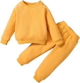 Toddler Baby Boy Girl Clothes Winter Solid Color Long Sleeve Pullover Sweatshirt Pants 2Pcs Fall Outfits Set