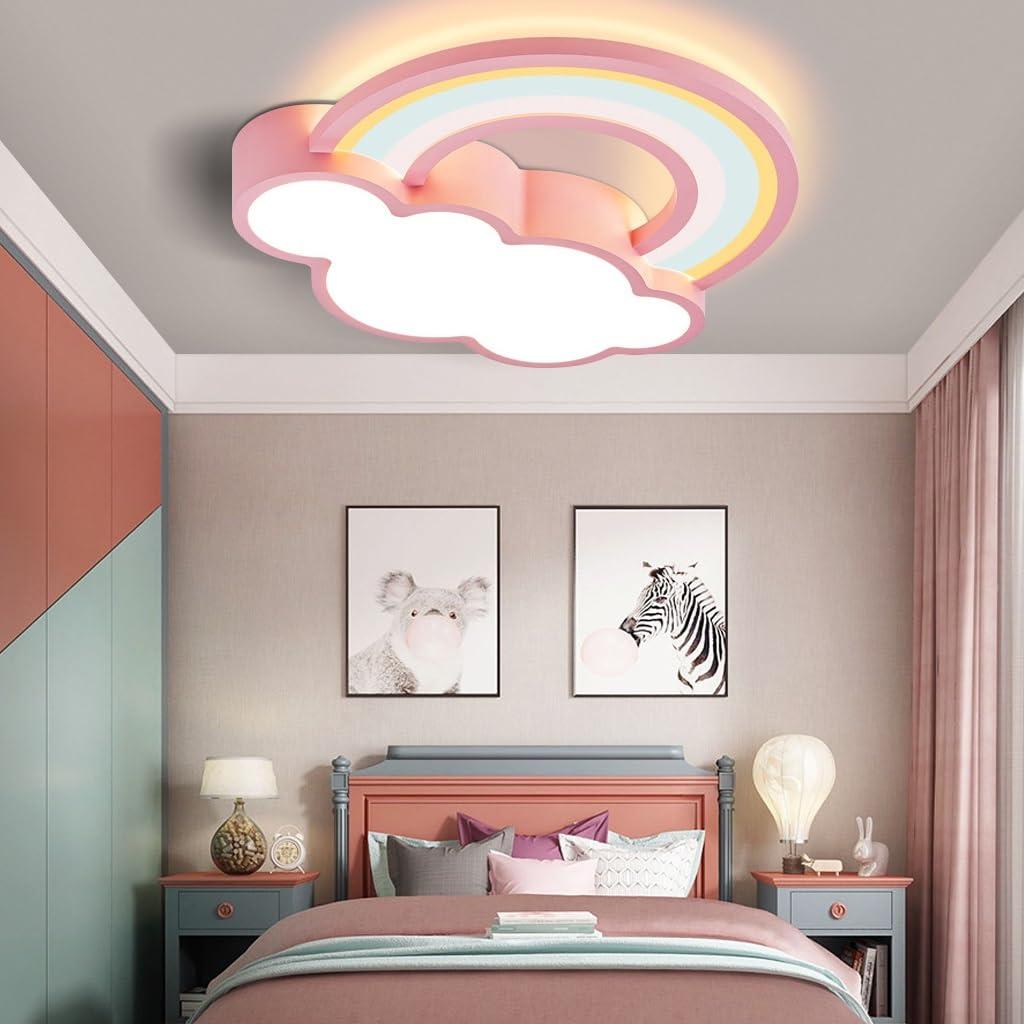 Pokój Dziecięcy Nowoczesna Lampa Sufitowa LED Kreatywna Chmurka Tęcza Z Pilotem Ściemniana Bezstopniowo Odpowiednia Dla Chłopców I Dziewczynek Pokój Dziecięcy Salon Sypialnia Korytarz Różowy