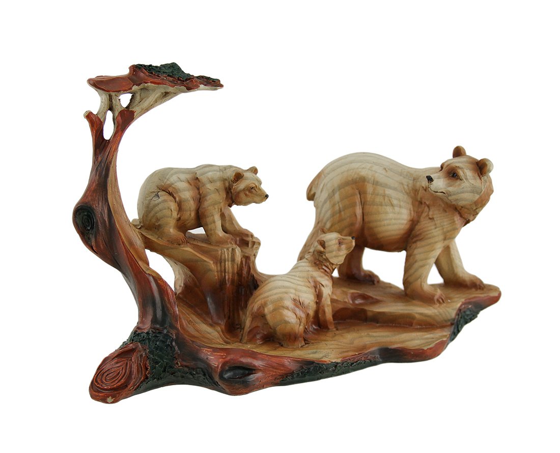 Zeckos Mother Bear and Cubs Carved Wood Look Resin Statue