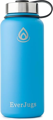 Miniatura 1 de EverJugs Botella de agua de 32 onzas, boca ancha, tapa de acero inoxidable de alta calidad, doble pared aislada al vacío, taza térmica, botella de