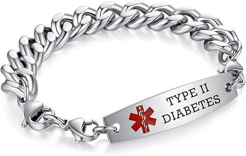 Miniatura 203 de Brazaletes de alerta médica ajustables de 7.5" a 9" para mujer/hombre, de acero inoxidable, intercambiables