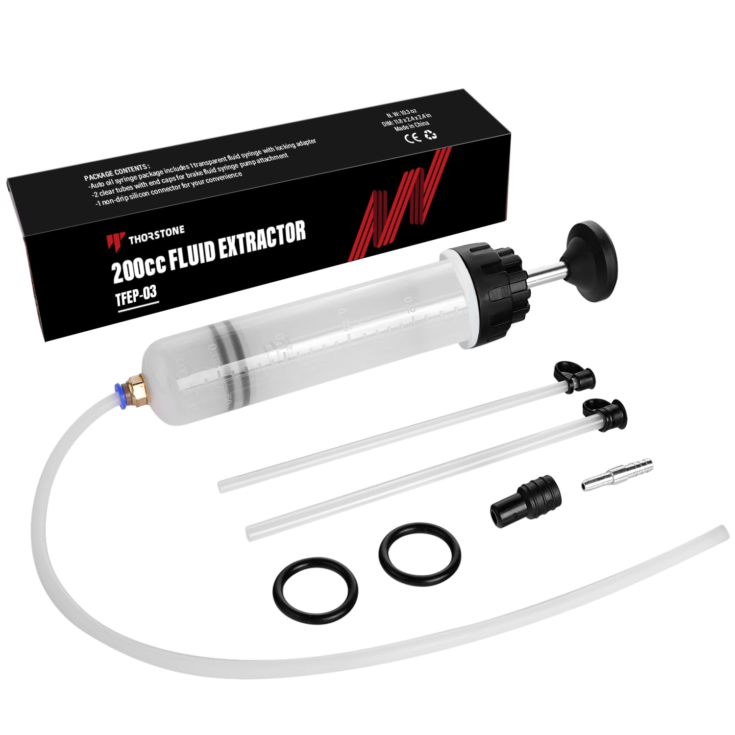 Thorstone Automotive Fluid Extractor Pump with Long Rubber Hose, Oil Change Syringe with Hose, Manual Fuel Suction & Filler, Fluid Oil Change Evacuator (7 Oz./0.21 Qt./200 CC)