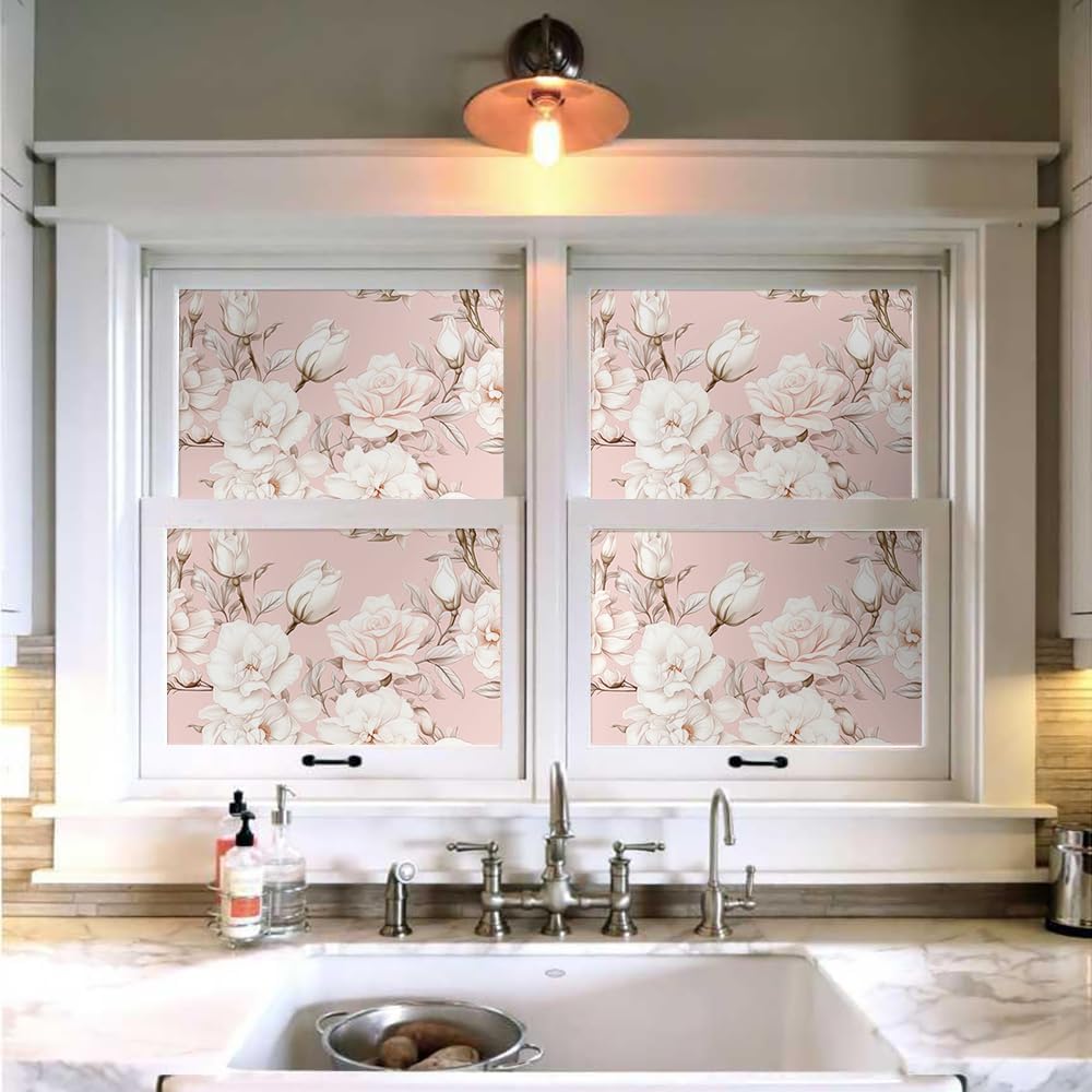 18"x236" Romantic Pink White Rose Flower Modern Peel and Stick Self Adhesive Wallpaper Removable Contact Paper Stick on Easy Peel Off Wall Paper for Kitchen Bedroom Bathroom