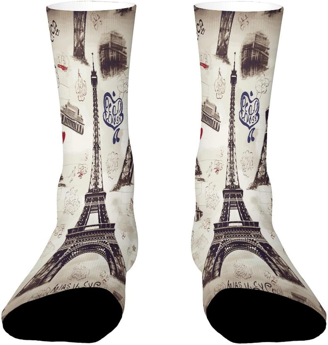 French Paris Tour Eiffel Tower Crew Sock High Stocking Grippy Socks | Socks for Men & Women,Stockings-Long Thin Tube Sports, Breathable Soft Athletic for Nurses,Travel