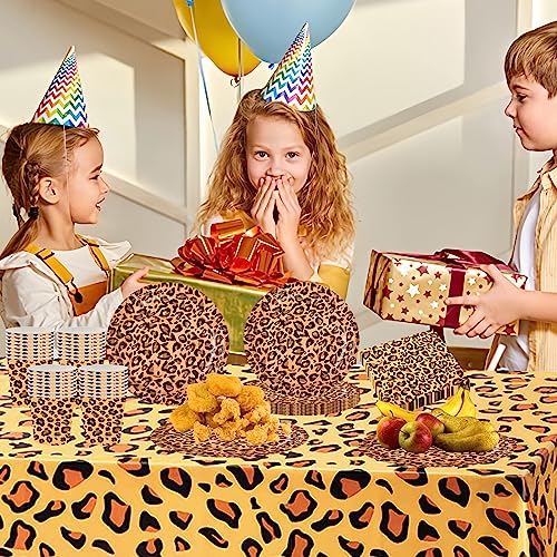 16 Stück 17,8 cm Safari Leopard Tierdruck Dessert Pappteller Einwegteller Zoo Tierdruck Party Pappteller Leopard Texture Theme Paper Plates für Babyparty Leoparden-Themen-Geburtstagsfeiern Dekoration