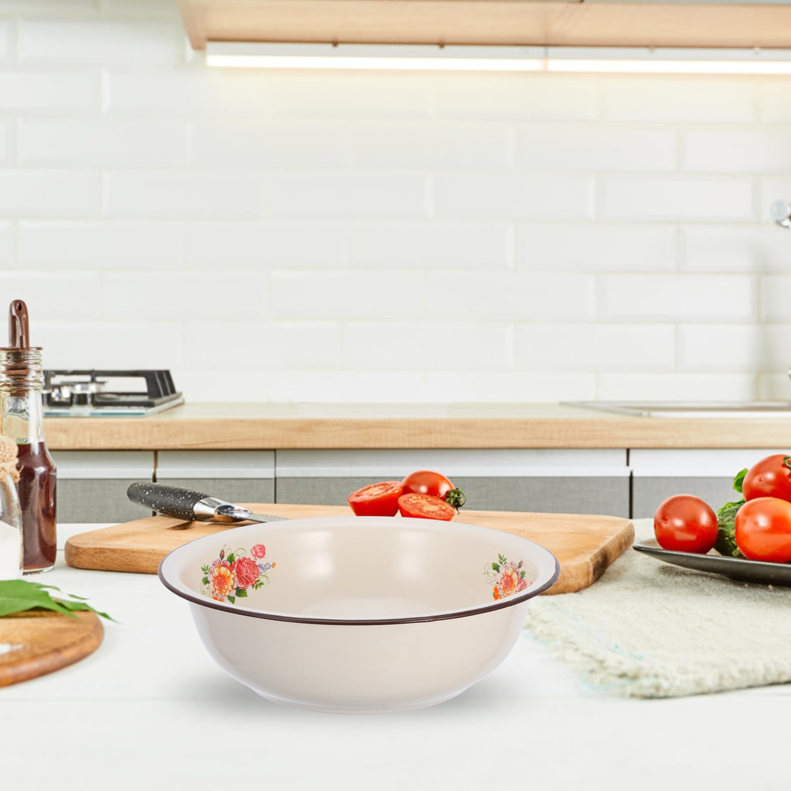 jojofuny Grande Ciotola Smaltata Vintage per Mescolare Impasti Capacità Generosa, Resistente alle Macchie, per Impastare e Lavare Ingredienti in Cucina