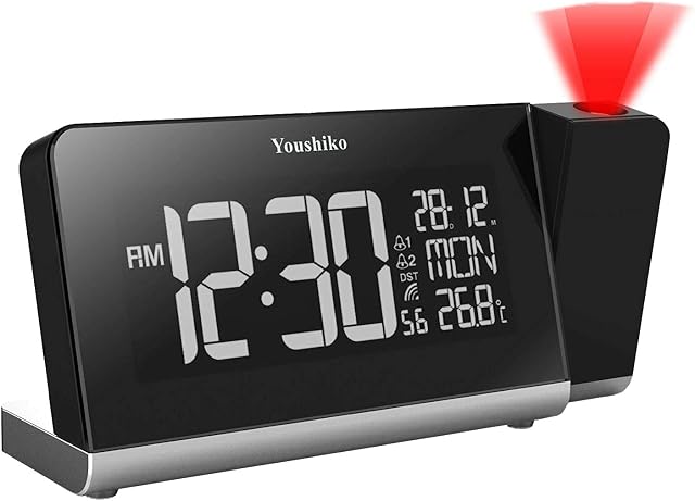 Youshiko Radio Control Projection Clock ( Premium Quality / LCD HD Display / Official UK Version ) with Colour Changing Display , Dual alarm and indoor temprature