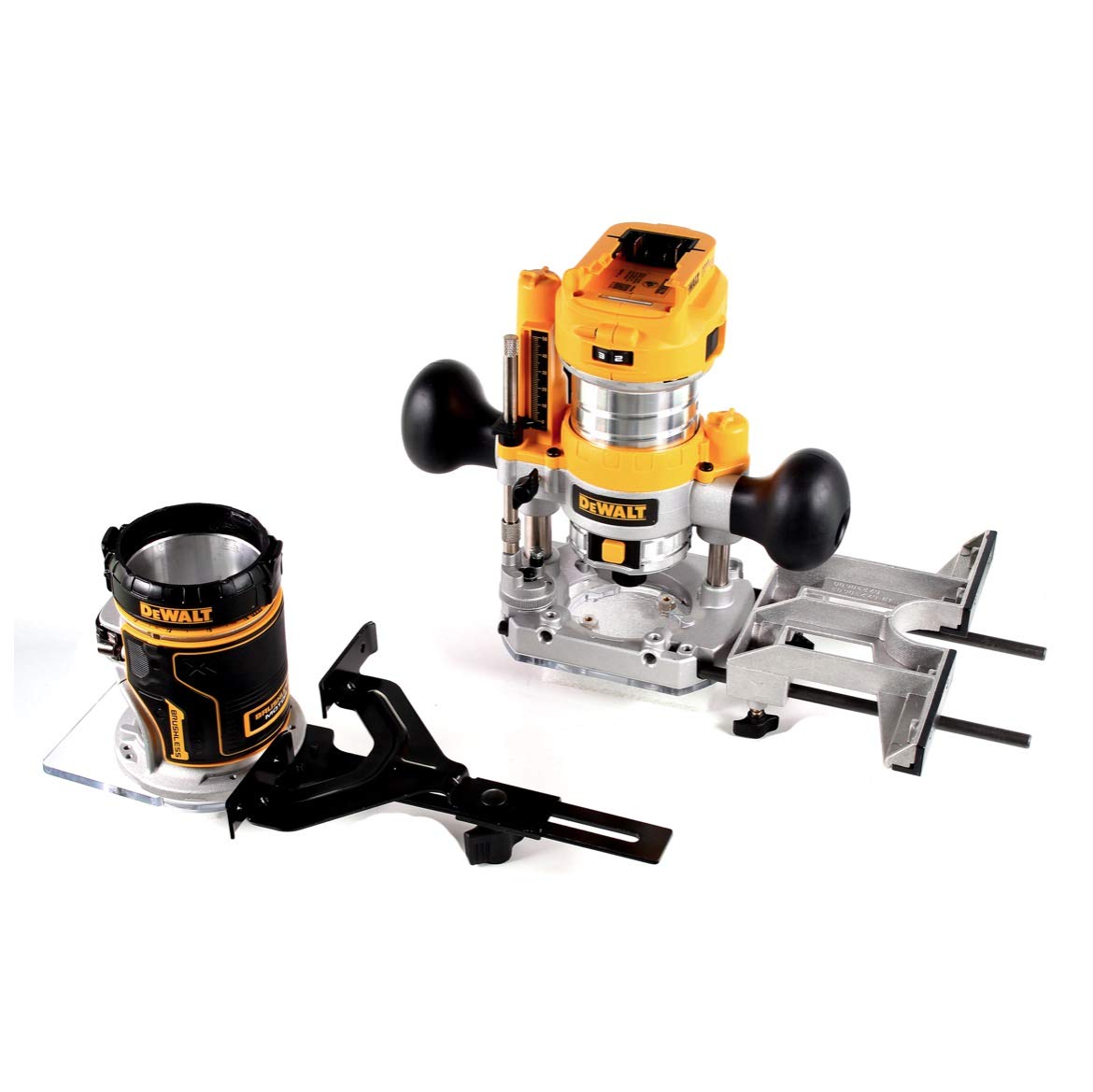 DEWALT - Kit affleureuse et défonceuse XR 18V brushless - moteur haut rendement - lumière LED - design compact et léger - plusieurs accessoires inclus - DCW604P2-QW