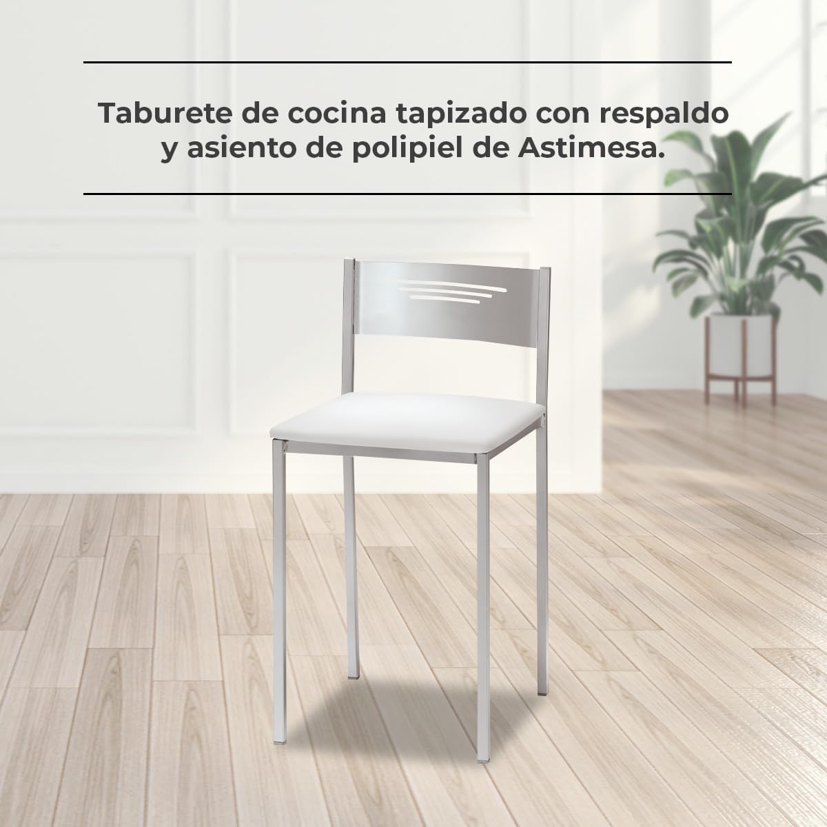 ASTIMESA Dos Taburetes de Cocina con Respaldo Polipiel Blanco, Altura de Asiento 45 cms. (TABCRBL)