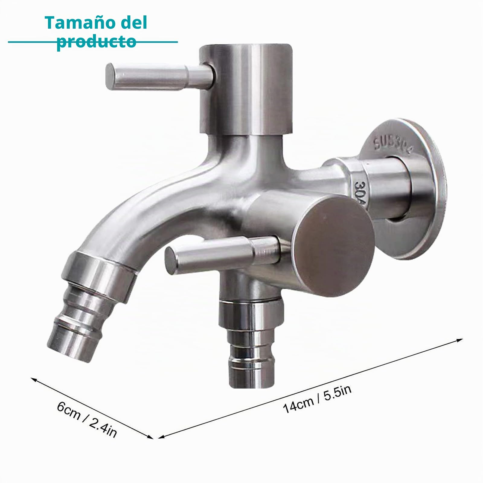 Grifo de Jardín de Doble Salida 1/2" con Doble Boquilla para Lavadora, Hogar e Industrial